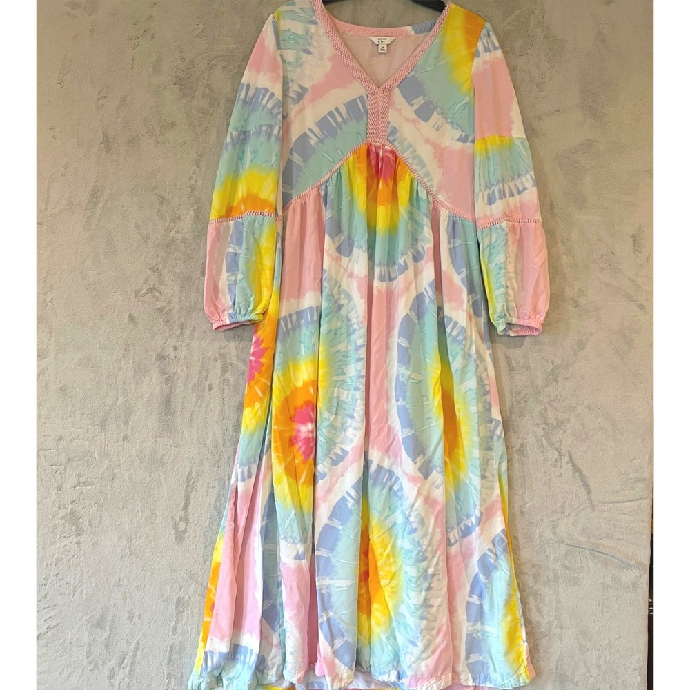Crown & Ivy Pastel‎ Tie Dye Maxi Dress Boho Bohemian Long Sleeve Medium
